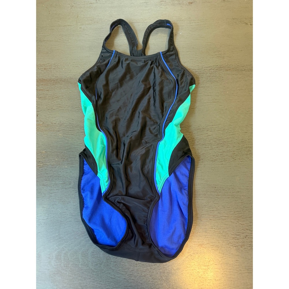 Speedo Pro LT One Piece Swimsuit Size 30 Black Teal Blue Racerback Swimming Suit